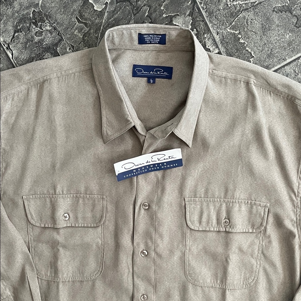 ⭐️NWT OSCAR DE LA RENTA Mens Stone Button-up Shirt Coastal Business Casual Soft